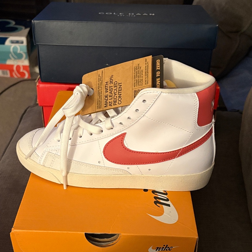 Nike White and Red High-Top Sneakers